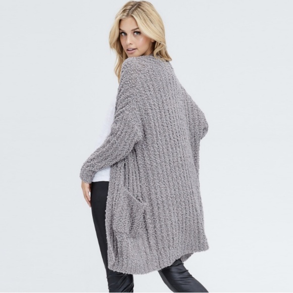 LAST Rib Knit Long Pocket Cardigan in Gray - Picture 5 of 6